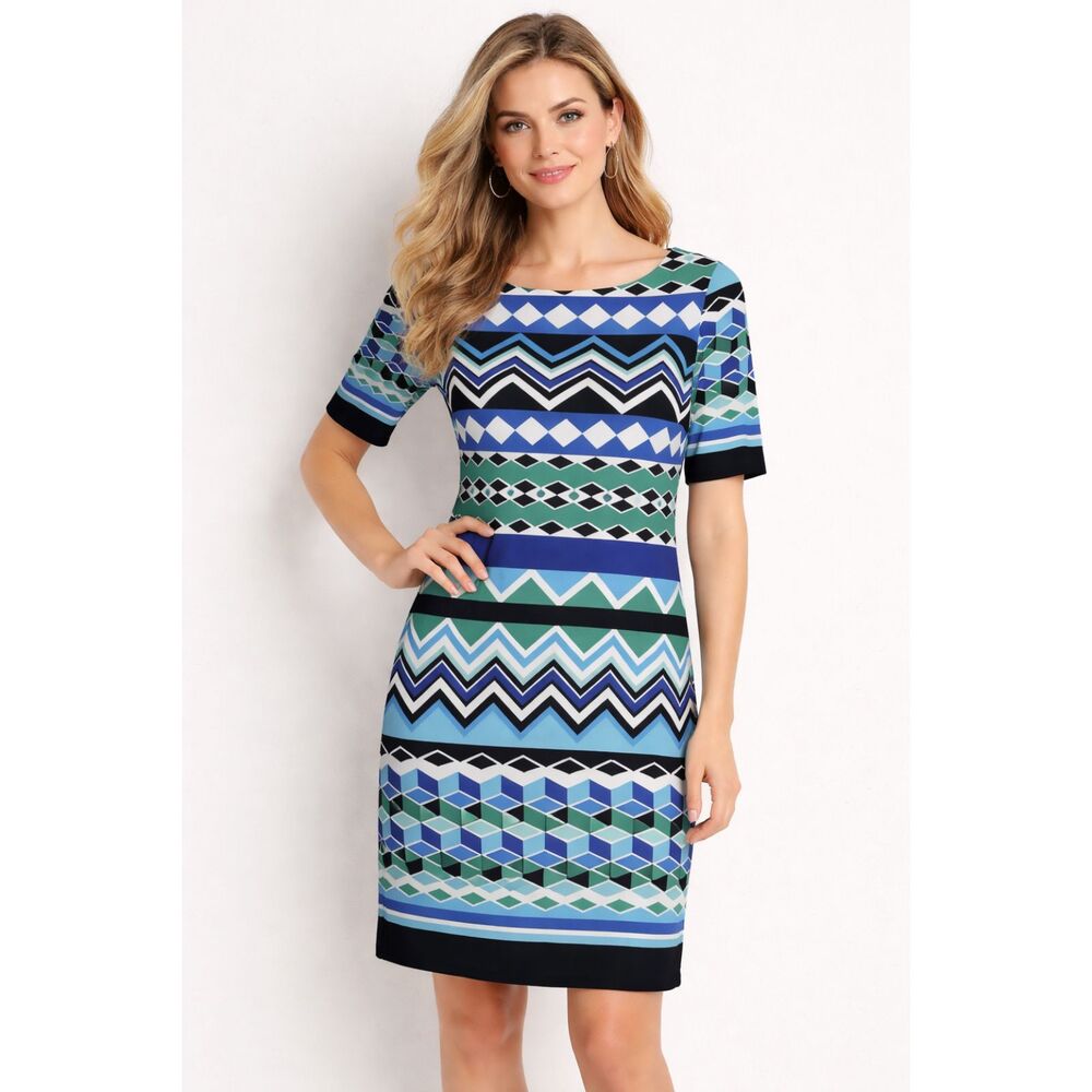 Eliza J Women 12 Jersey Shift Dress 3/4 Sleeve Above Knee Retro